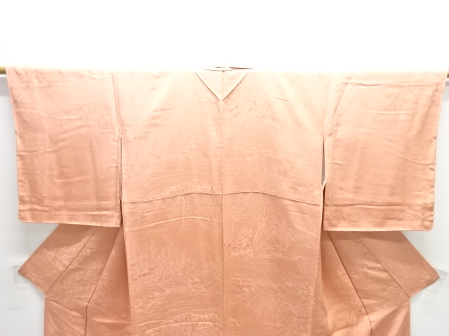  木立風景模様織り出し色無地着物